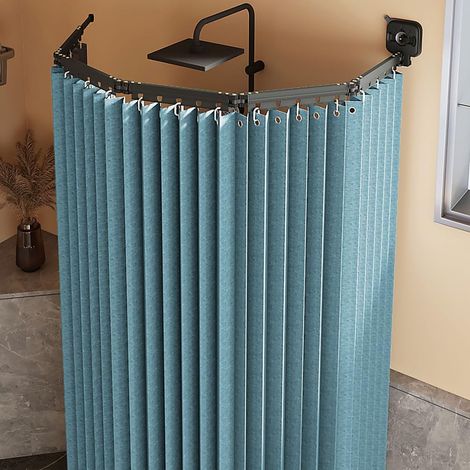 Ensemble tringle à rideau de douche réglable en aluminium et rideau de douche pliable imperméable - convient à la salle de bain (150200cm, bleu)