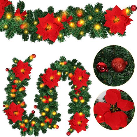 Randaco Ghirlanda di Natale Ghirlanda di abete Decorazione natalizia per interni ed esterni Ghirlanda artistica 2,7 m 50 LED con rosso decorativo (1/5)