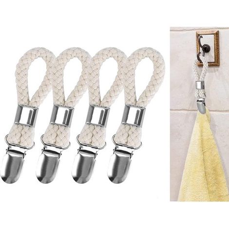 Pinzas para toallas de 4 piezas，pinzas para toallas de cocina，colgadores para toallas de baño y cocina (blanco crema) (1/2)