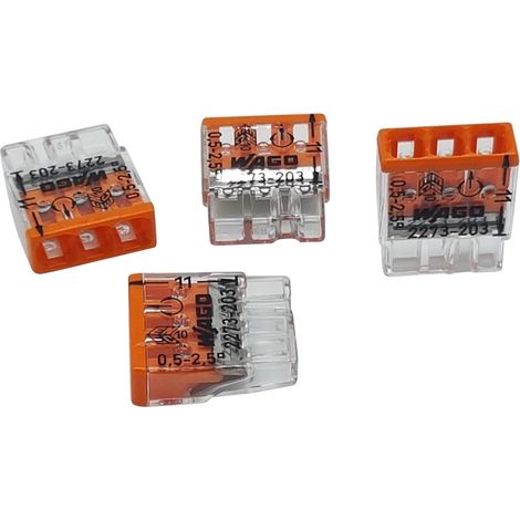 Connecteurs électriques 3 pôles - Lot de 20 - Polymère transparent - Serrage Push Wire - Raccordement cuivre aluminium - 0,5 à 2,5 mm² (1/5)