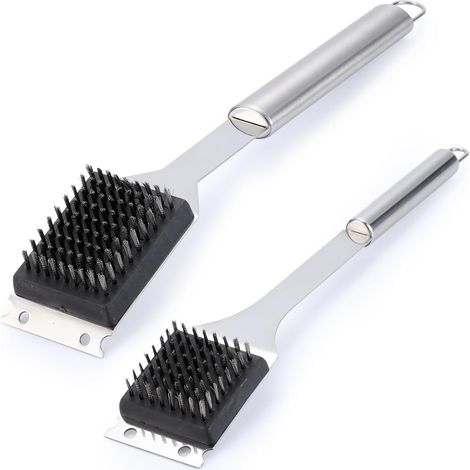Ensemble de 2 brosses et grattoirs pour barbecue, avec brosses métalliques de 42 cm et 36 cm pour barbecues d'extérieur, accessoires de nettoyage en acier inoxydable 304 pour barbecues, brosses de net (1/5)