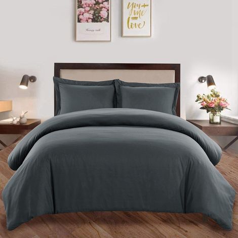 Ensemble de couette bleue, lit simple et doux en coton imprimé (gris foncé, taille King USA) (1/5)