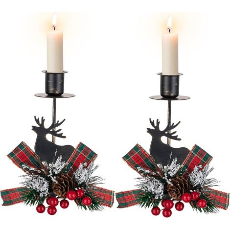 Kerzenständer mit Hirsch-Motiv, 2 Stück, für Stabkerzen, Weihnachtsdeko (1/5)