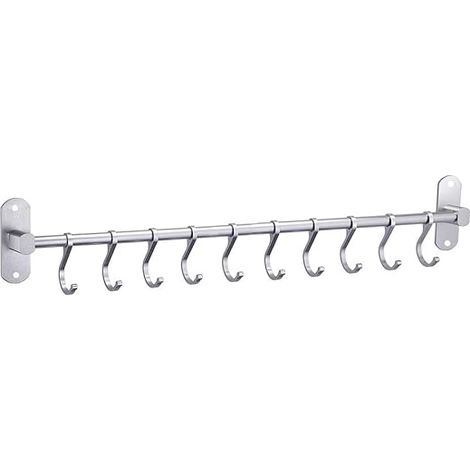 Porte-ustensiles de cuisine mural LYCXAMES, barre en inox 50 cm avec 8 crochets amovibles, support de rangement pour cuisine, accroche-vaisselle mural robuste (1/4)