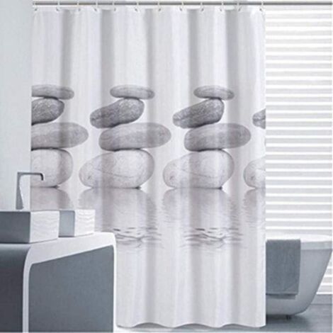 1 ensemble de rideau de douche gris galet 180x200 cm, résistant à la moisissure et à l'eau, avec 12 crochets et boucles