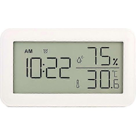 Thermomètre-hygromètre d'intérieur avec réveil, thermomètre numérique LCD, pour chambre, salon, cave à vin (blanc) (1/4)