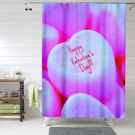 Rideau de douche Valentine cœurs doux, rideau salle de bain imperméable polyester, 90x180 cm (1/5)