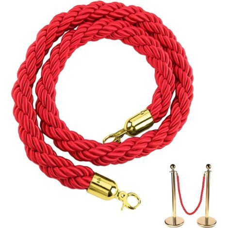 Corde de Guidage 1,5 m Corde Rouge avec Or Crochets Cordes de Barrière Cordon de Séparation pour Poteaux de Guidage Corde pour Système de Guidage pour Personnes pour Salons Hôtels