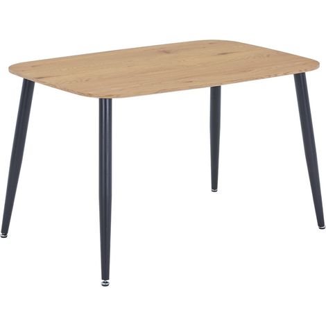 Rectangular Dining Table with Light Oak Effect Top and Black Tapered Legs - MDF/Metal - L80 x W120 x H75 cm - Flat Packed