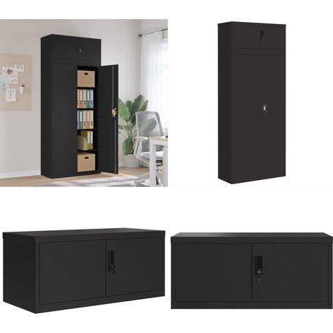 Aktenschrank Schwarz 90x40x220 cm Stahl - Schrank - Büroorganisation
