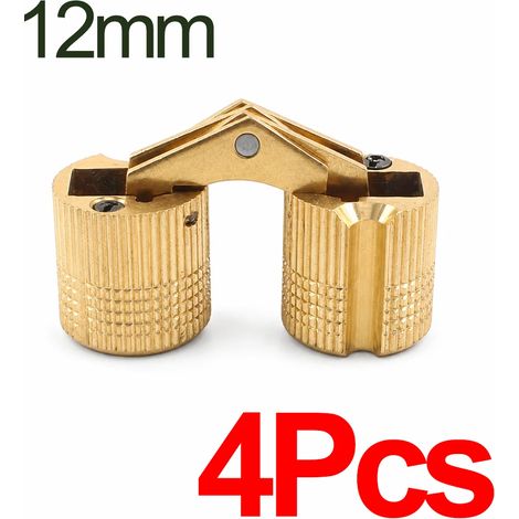 (12 mm - Lot de 4 - Chine continentale) Charnière invisible en laiton à barillet, ouverture à 180°, pour porte, diamètre 8 à 16 mm, quincaillerie cylindrique dissimulée pour meubles et boîtes de range (1/5)