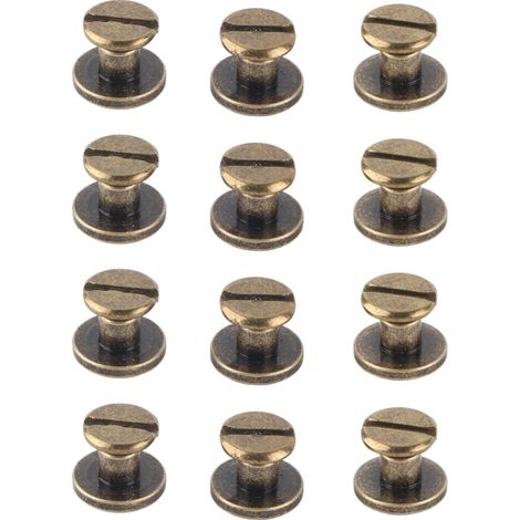 20 vis, écrous, clous et rivets à tête plate en cuivre et laiton avec capuchon en cuir (6,5 mm) (1/5)