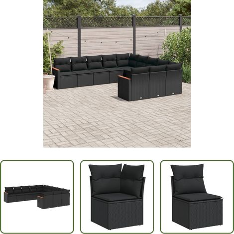 Gartenmöbel - 11-tlg. Garten-Sofagarnitur mit Kissen Schwarz Poly Rattan (1/5)