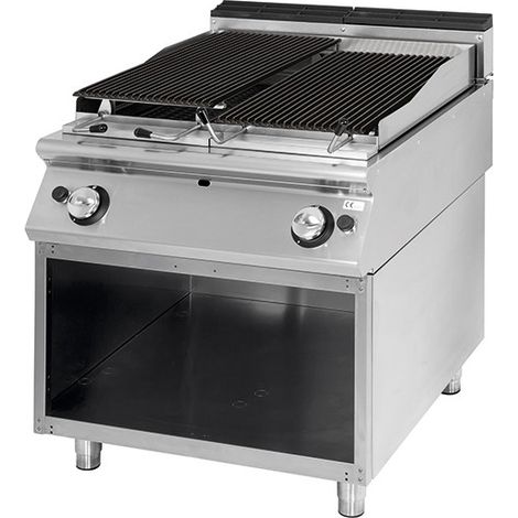 Grillade Gaz en Pierre Lavique, Zone de Cuisson en Fonte, Viande/Poisson 2 Brûleurs - P900mm- Virtus