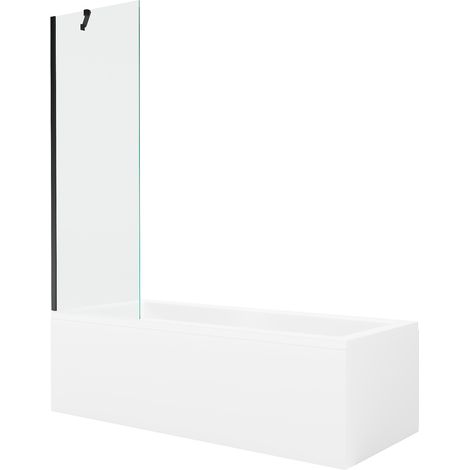 Mexen Cubik bañera rectangular 160 x 70 cm con revestimiento y mampara de 1 hoja 60 cm, transparente, negro (1/5)