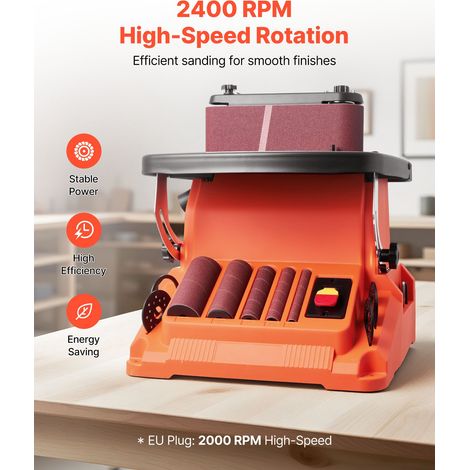 Ponceuse à Broche Oscillante d'Établi 2000 tr/min Course 16 mm, 5 Manchons 12,7 mm 19 mm 25,4 mm 38,1 mm 50,8 mm, Bande Abrasive 61… (1/5)