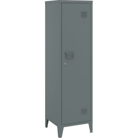 Armoire étagère meuble de rangement à casier métallique vérouillable 137 x 38 x 38 cm gris foncé (1/5)