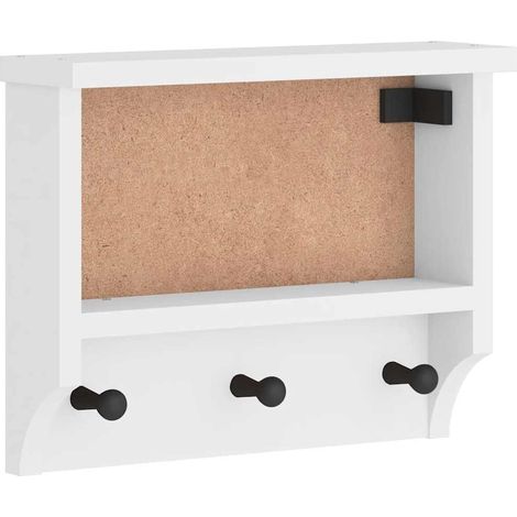 Pratico appendiabiti da parete con ganci 45 x 12 x 35 cm legno massello bianco 020056688