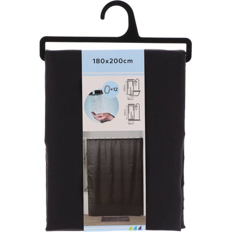 Duschvorhang aus polyester 180x200cm 12 ringe pp - schwarz - Tendance
