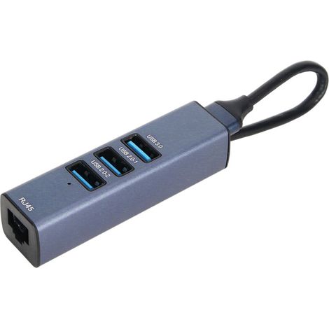 Adaptateur USB vers Ethernet 4 Ports 100Mbps 5Gbps en Alliage d'Aluminium pour PC Portable Bureau Tablette