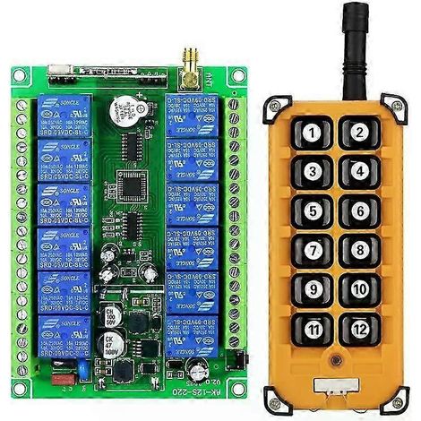 DC12-48V 12-Kanal 433MHz Funkschalter Universalset, geeignet für industrielle Anwendungen, z. B. Steuerung von Elektrokränen und Garagentoren, Fernbedienung und Empfänger – JXLGV (1/5)