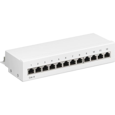 Goobay 62070 CAT 6 - Panel de conexión Mini/Oficina, 12 puertas, color blanco, 212 mm de ancho, 44 mm de altura, 109 mm de profundidad