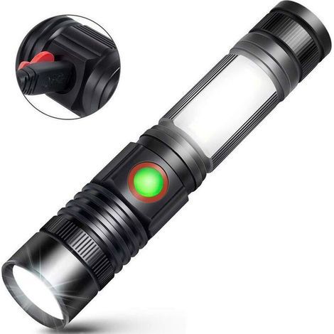 Linterna LED recargable USB potente, linterna portátil COB de grado militar con zoom para coche, garaje, taller, camping, aislamiento. (1/5)