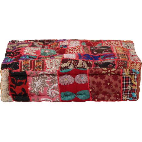vidaXL Puf cuadrado de pachtwork algodón hecho a mano 50x50x12 cm rojo (1/5)