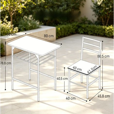 MEUBLIV Conjunto de mesa y 2 sillas compacto rústico marrón y negro con estante (1/5)