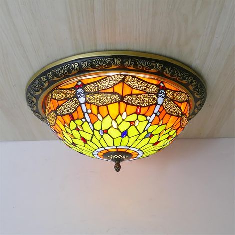 Plafonnier AUTRUCKER style Tiffany vintage en vitrail, motif floral artisanal, douille E27, luminaire de chambre, idéal pour la maison ou le bureau- 40 cm (1/5)