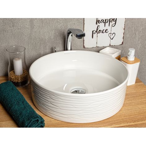 Vasque à poser ronde en céramique PRISMA extérieur rainuré Ø40 cm (1/5)