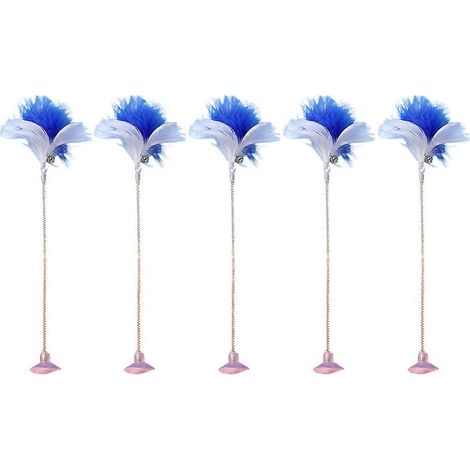 Lot de 5 jouets interactifs pour chat avec plumes, ventouse et ressort métallique - Bleu (1/5)