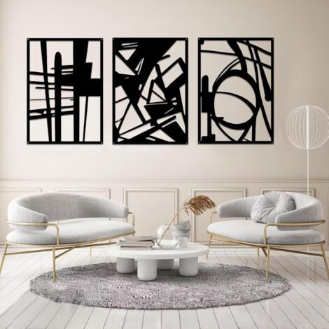 Set di 4 decorazioni murali in metallo nero - Arte astratta moderna e minimalista per camera da letto, soggiorno, bagno, balcone (1/4)