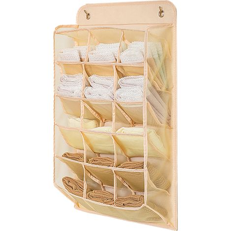 Organisateur de sous-vêtements suspendu pour placard, en tissu Oxford et panneau PP, étagère murale, sac de rangement suspendu pour soutiens-gorge, chaussettes et culottes, 15 poches, beige (1/5)