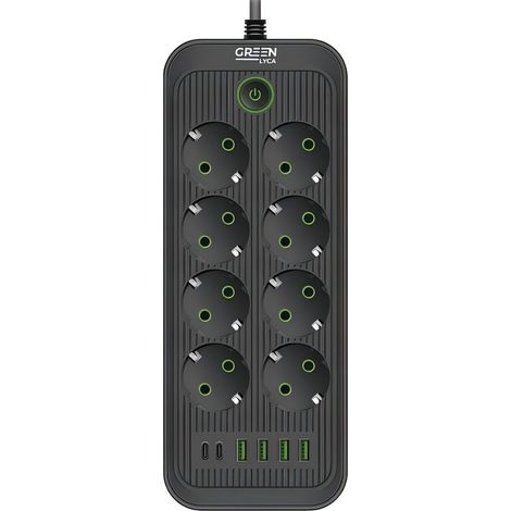 Multiprise avec 8 prises, puissance de 2500 W, 4 ports USB et 2 ports Type-C.