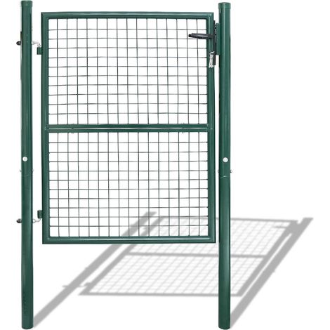 Wolketon Portail de clôture de jardin Portillon grillagé avec poteaux Acier Portail de jardin Avec serrure 150x100CM Vert