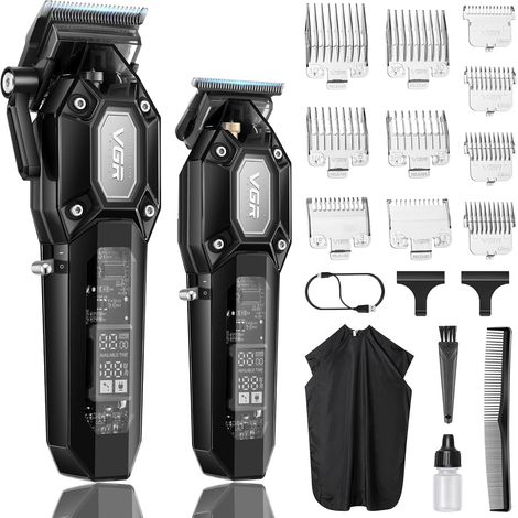 Professional Wireless Men's Hair Clipper Men's Hair Clipper Kit with 10 Limit Combs, USB Rechargeable with LED Display (1/5)