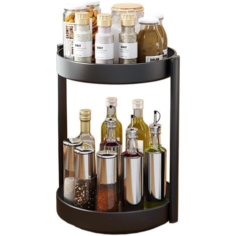 BUNTHAUS Plateau Tournant Epices Rangement Epices Cuisine 2 Etages étagère à épices Rotatif Métal Lazy Susan Organisateur pour Armoire(Noir) (1/4)