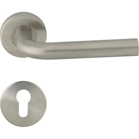 Ensemble de poignée de porte DOMINO, profil PZ, cylindre  Rosace ronde  Poignée pour portes de chambres, portes de bureaux, portes de sous-sol et portes intérieures  Znal  INOX  LIU-R INOX (1/5)