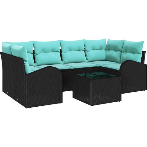 Garden Sofa Set 7 pcs Black and Turquoise Poly Rattan vidaXL (1/5)