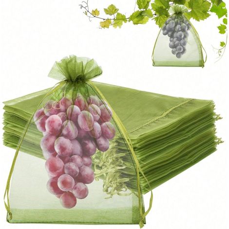 50 Sacs de protection pour fruits en nylon, sacs en maille filet à cordon pour fraises et pêches, sacs de jardin résistants aux oiseaux et aux insectes, sacs de couverture pour culture verger, 2030cm (1/5)