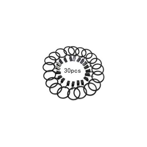 Juego de 30 anillas metálicas inoxidables para cortinas – 32 mm de diámetro interior – Clips para barras de hasta 25 mm – Acabado pulido – Crezuo