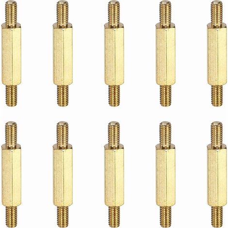 Lot de 10 écrous à double extrémité en cuivre, M3x6+15+6 mm, filetage mâle mâle à double extrémité, tête hexagonale, vis à filetage droit/gauche (1/5)