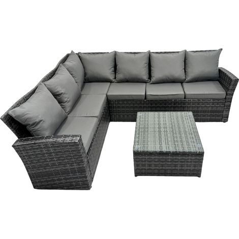 Fimous Dos haut Gris foncé mélangé Salon de Jardin en résine tressée et Coussins Table basse carrée  Option Gauche (1/4)