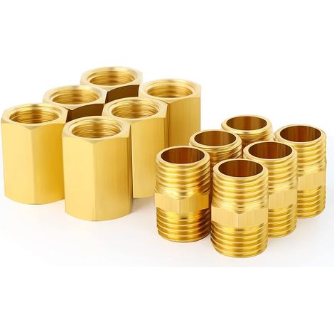 12 pièces raccords de tuyauterie en laiton pour métaux, mamelon hexagonal et coupleur hexagonal, tuyau à filetage mâle 1/4 "x 1/4" BSP, tuyau à filetage femelle BSP 1/4" x 1/4" (1/5)