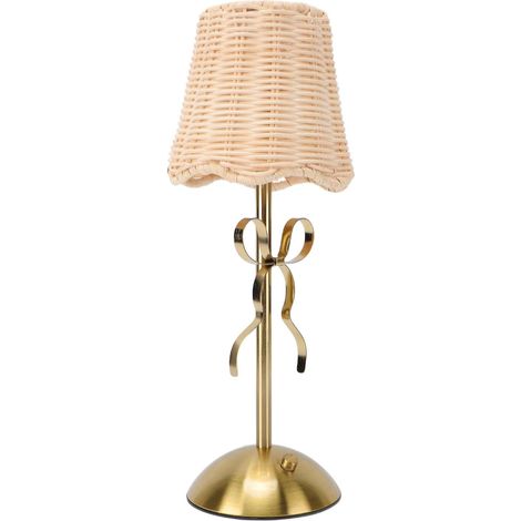 Lampe de Table en Rotin sans Fil, Abat-jour tissé avec Nœud (1/5)
