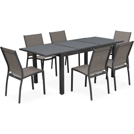 6-seater extendable aluminium garden table set with chairs Grey 210x90x75 cm - Orlando (1/5)