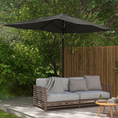 Parasol rectangulaire inclinable 2x3 m avec manivelle toile polyester imperméabilisée haute densité 180g/m² gris foncé