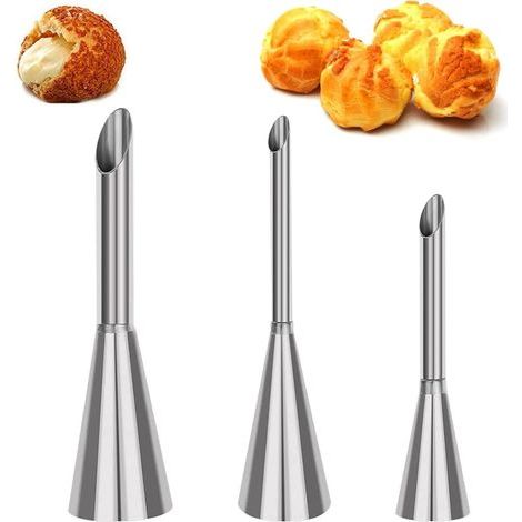 CSPARCV Set mit 3 kleinen Spritztüllen für Windbeutel, professionelle Spritztüllen aus Edelstahl, Spritzspritze für Cupcake-Windbeutel, zum Dekorieren von Puderquasten (1/5)