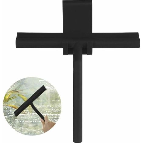 Rasoir de douche en silicone noir, nettoyeur de vitres de douche avec crochet de suspension pour salle de bain, cuisine, miroir (1/5)